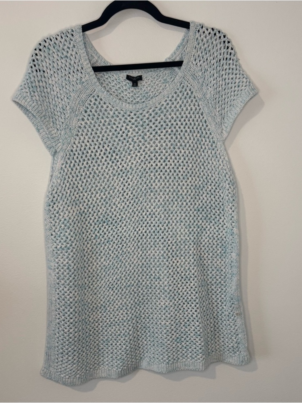 Talbots Women’s Open Knit Sweater 2X Light Blue Short Sleeve Lightweight